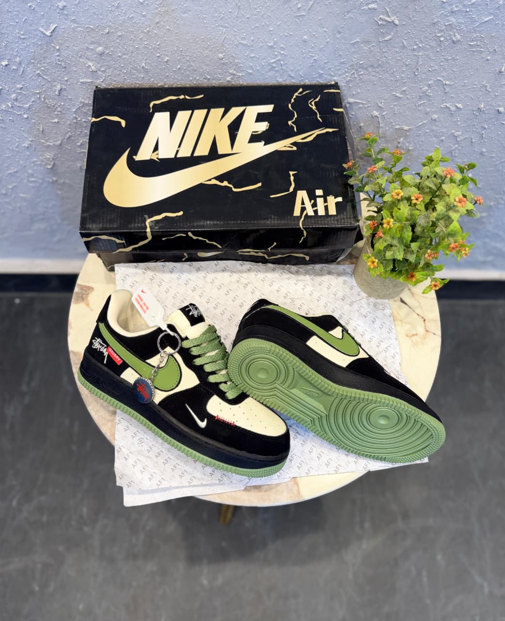 NIKE AIRFORCE CUSTOM STUSSY GREEN WHITE